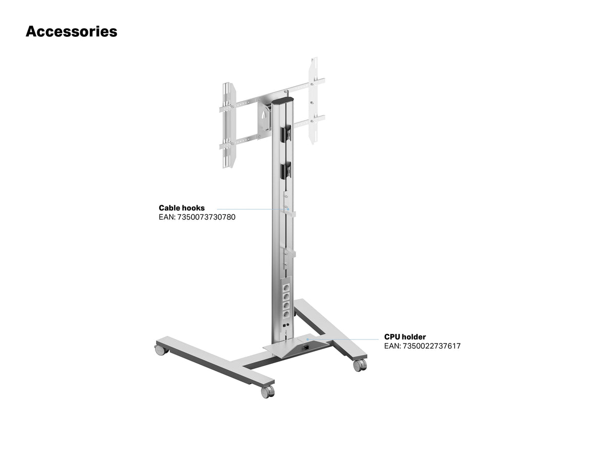 Multibrackets M 180 HD Single Silver Mobile Floor Stand for 55"-80" Screens | 7350073735327 Floor Stand Multibrackets