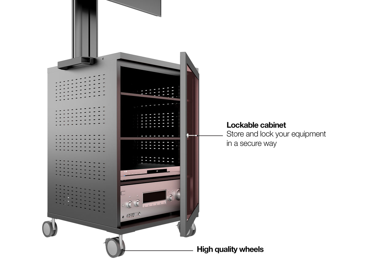 Multibrackets M 180 Single MediaBox4 Black Mobile Floor Stand for 40"-75" Screens | 7350022737761 Floor Stand Multibrackets