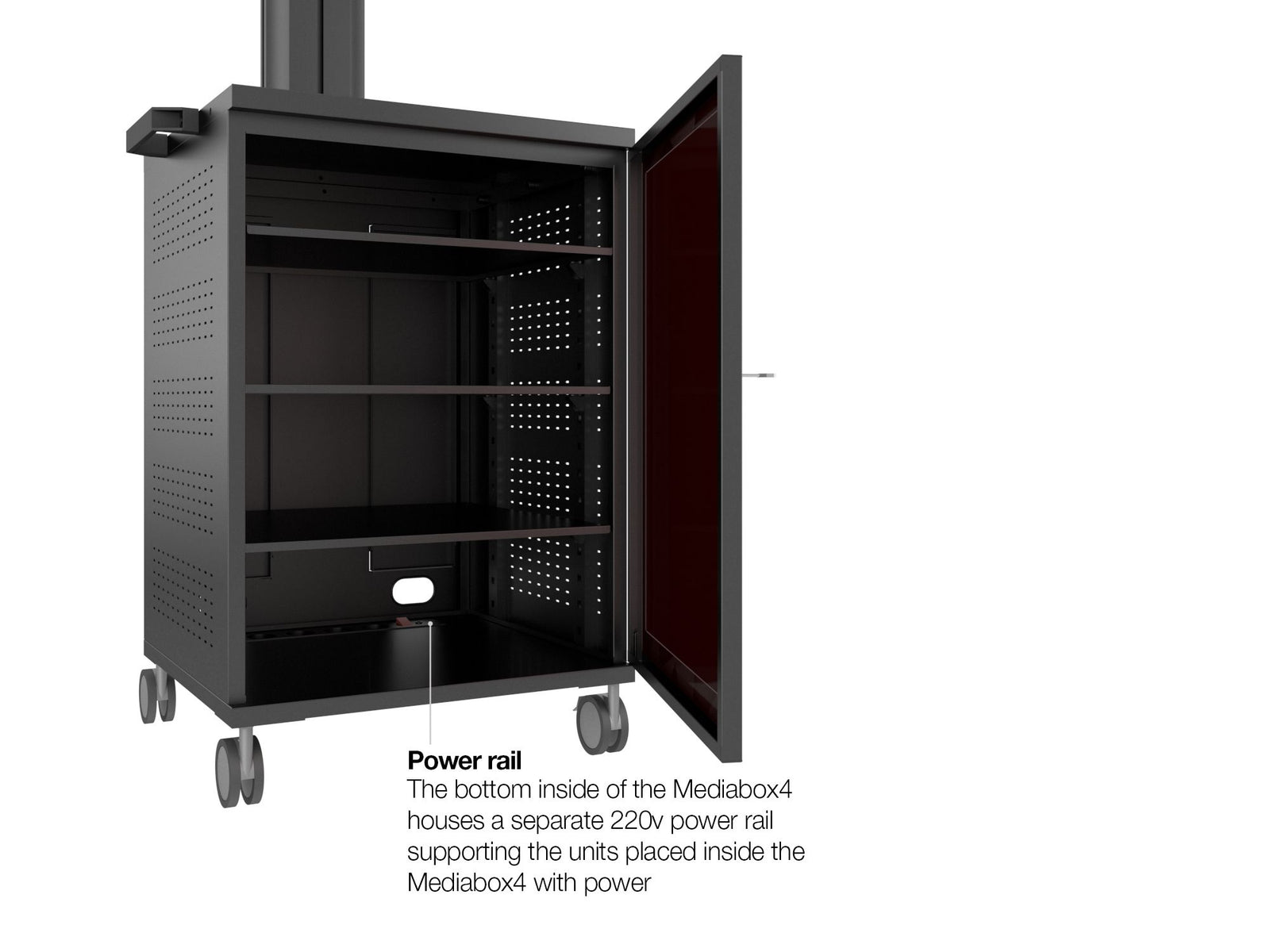 Multibrackets M 180 Single MediaBox4 Black Mobile Floor Stand for 40"-75" Screens | 7350022737761 Floor Stand Multibrackets