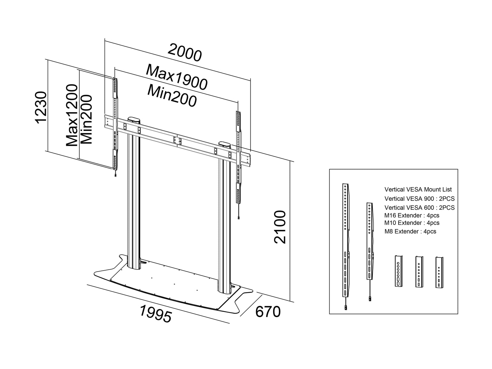 Multibrackets M 210 Dual Pillar Black Heavy-Duty Floor Stand for 70"-110" Screens | 7350073733422 Floor Stand Multibrackets