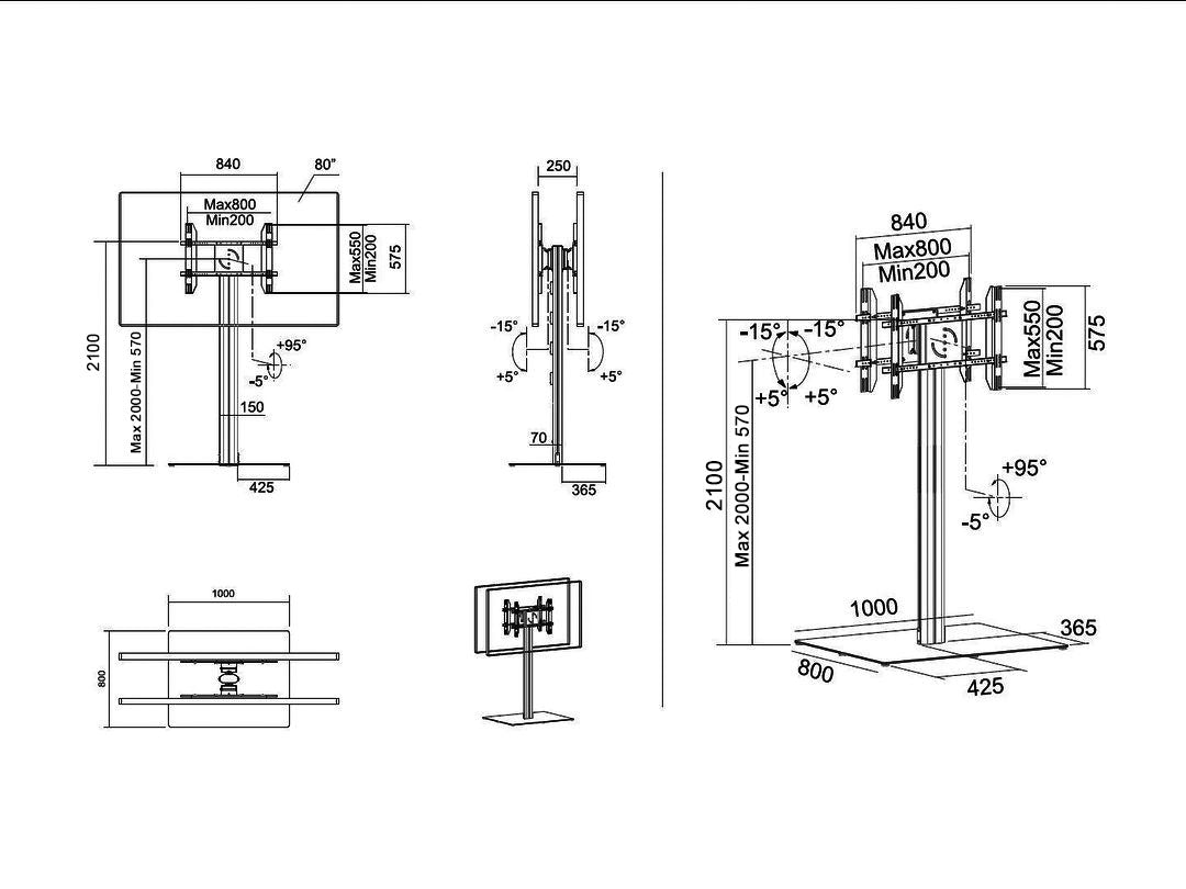 Multibrackets M 210 HD B2B Black Floor Stand for 55"-80" Screens | 7350073738311 Floor Stand Multibrackets
