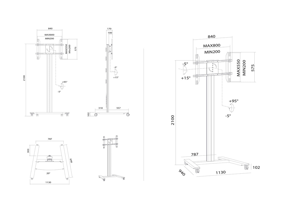 Multibrackets M 210 HD Single Black Mobile Floor Stand for 55"-80" Screens | 7350073735334 Floor Stand Multibrackets