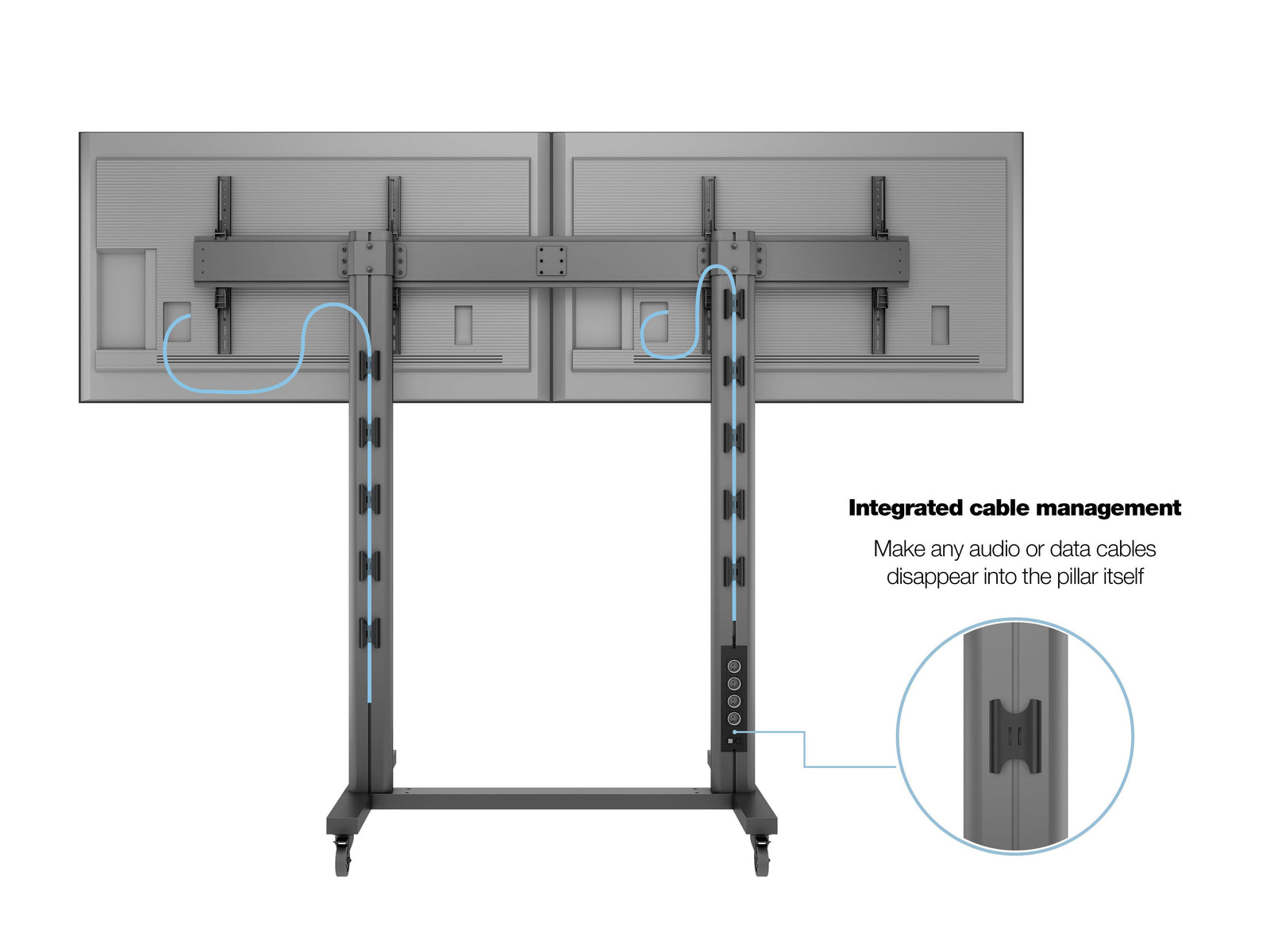 Multibrackets M 210 Triple Pillar Dual Screen Mobile Floor Stand for 50"-77" Screens | 7350073733019 Floor Stand Multibrackets