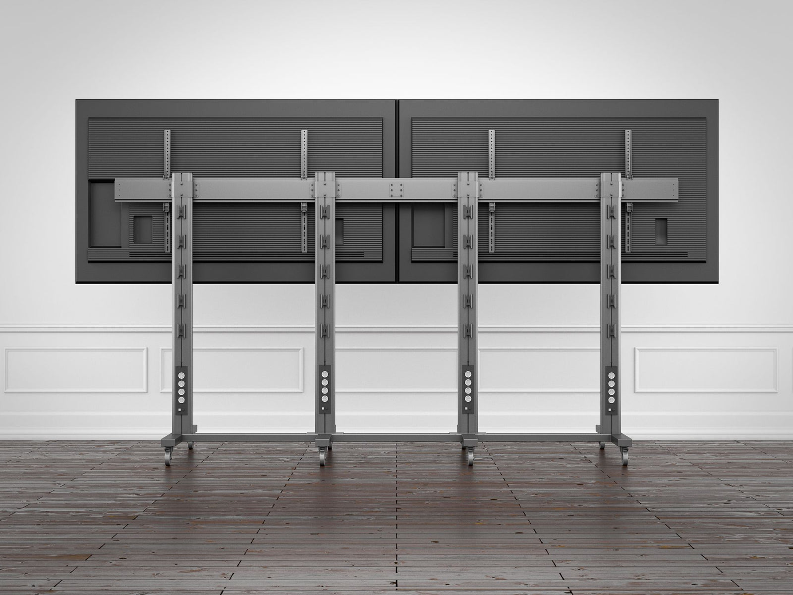 Multibrackets M 210 Triple Pillar Dual Screen Mobile Floor Stand for 70"-110" Screens | 7350073733026 Floor Stand Multibrackets