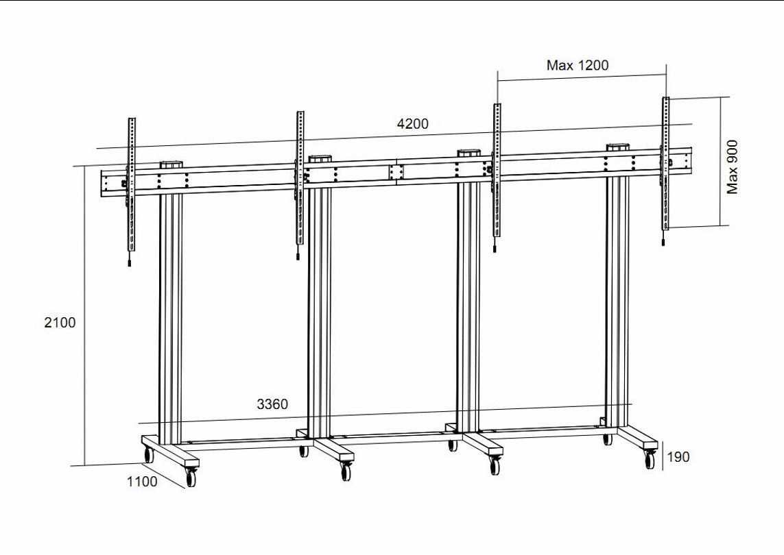Multibrackets M 210 Triple Pillar Dual Screen Mobile Floor Stand for 70"-110" Screens | 7350073733026 Floor Stand Multibrackets