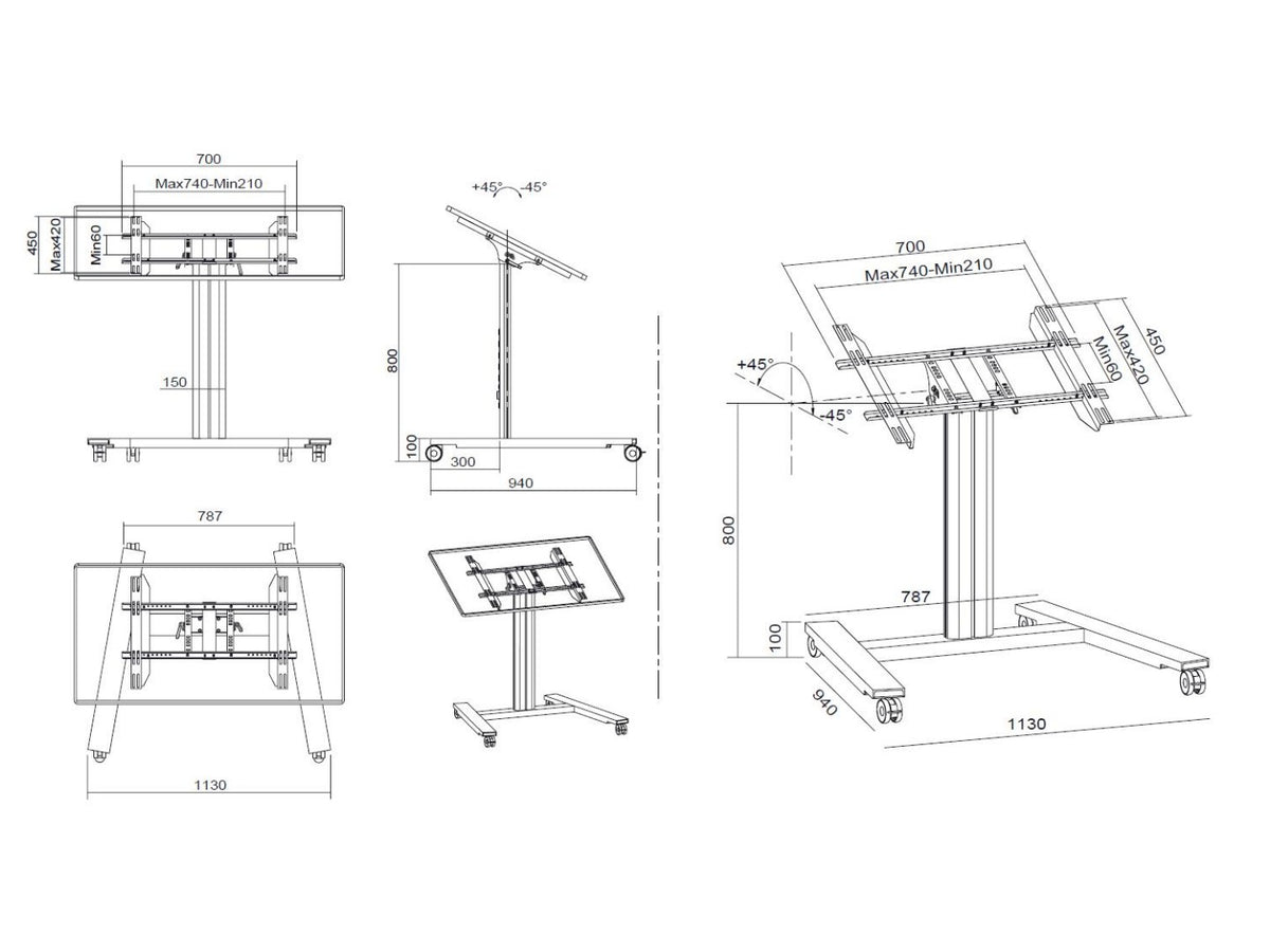 Multibrackets M 80 HD Single Black Mobile Floor Stand for 32"-55" Screens | 7350073736812 Floor Stand Multibrackets