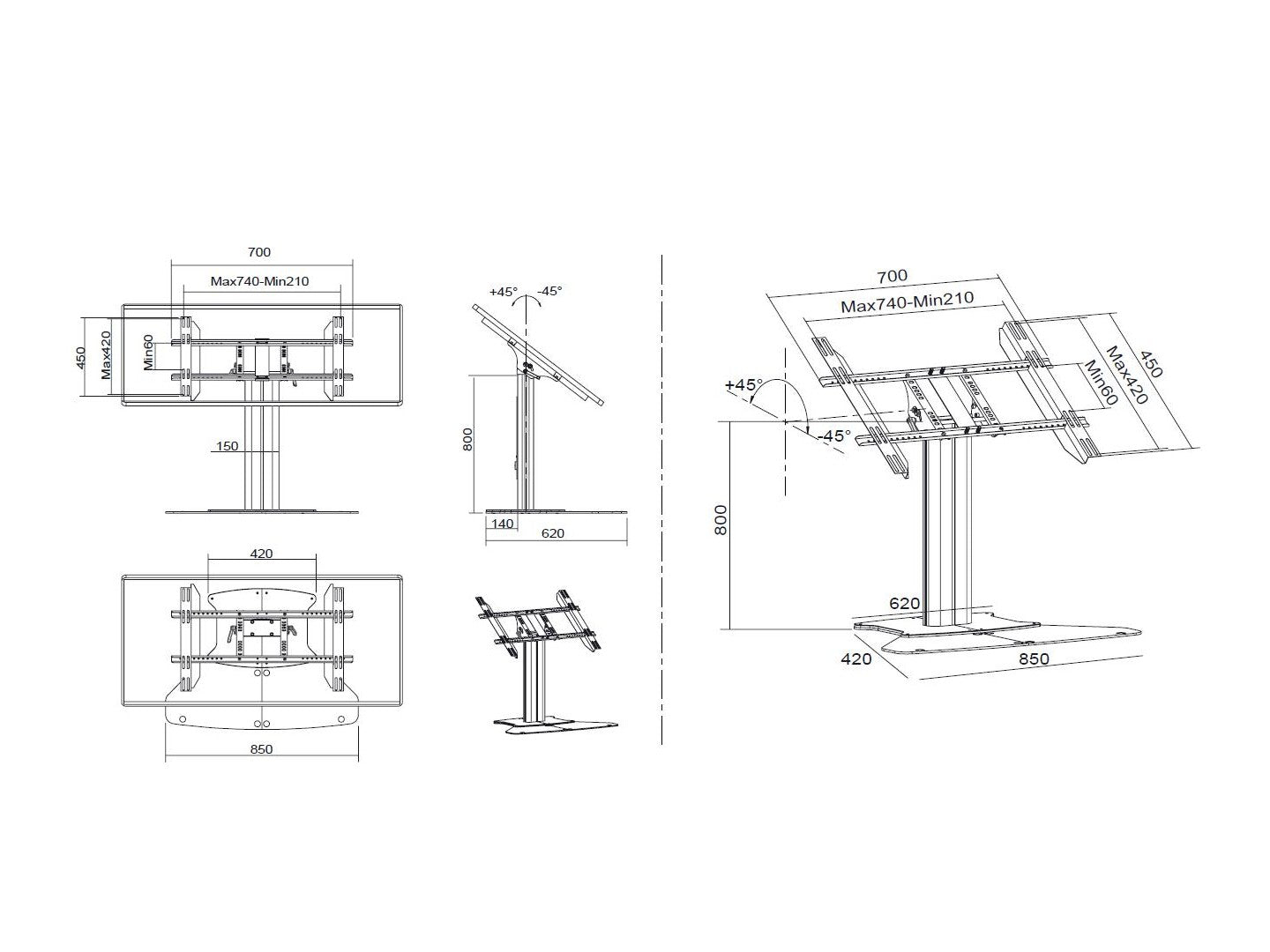 Multibrackets M 80 HD Single Black Tilt & Table Floor Stand for 32"-55" Screens | 7350073736799 Floor Stand Multibrackets