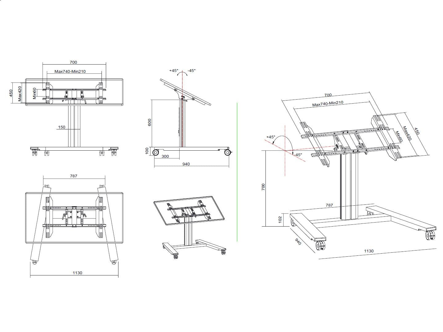 Multibrackets M 80 HD Single Silver Mobile Floor Stand for 32"-55" Screens | 7350073736829 Floor Stand Multibrackets