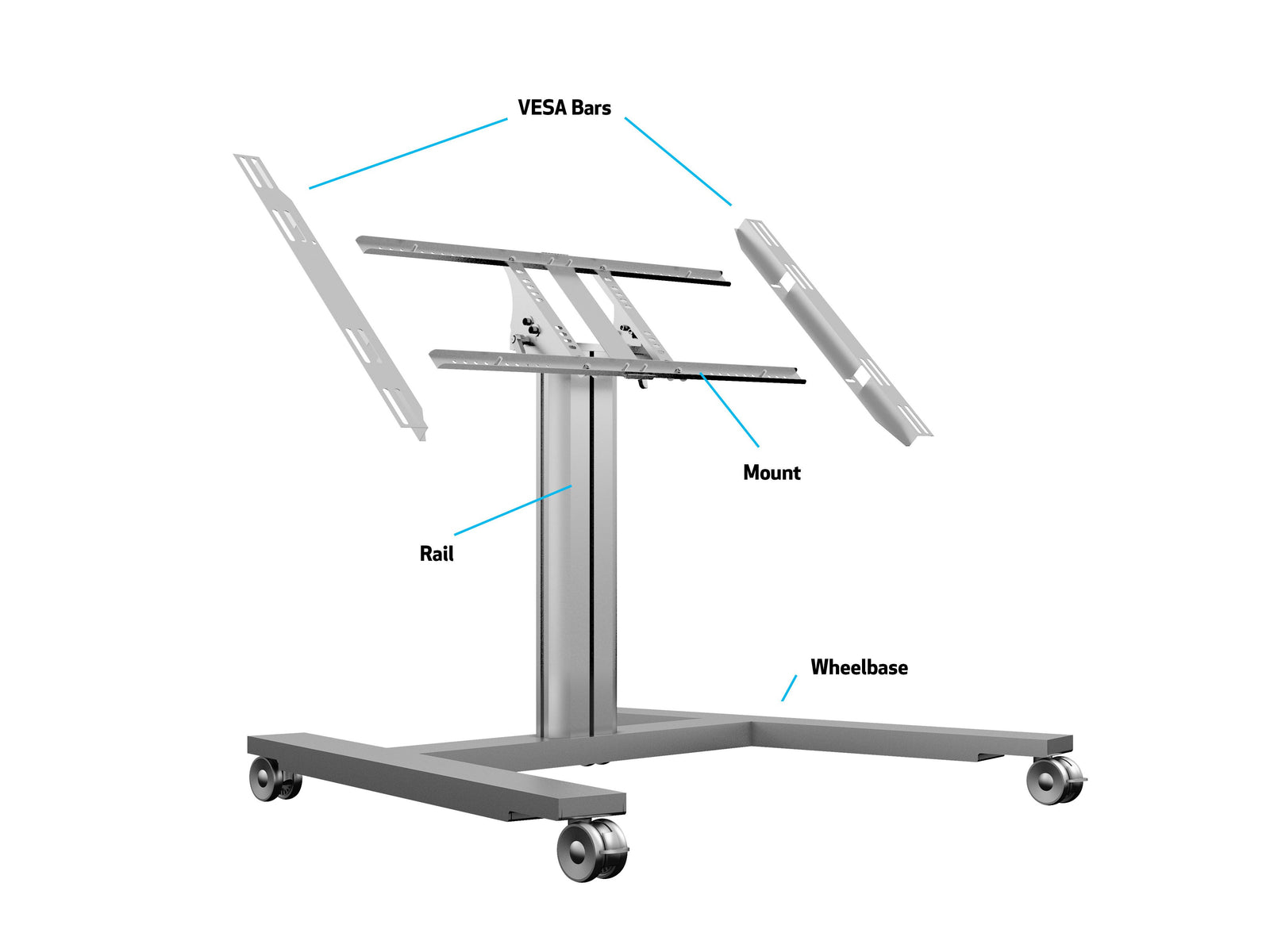 Multibrackets M 80 HD Single Silver Mobile Floor Stand for 32"-55" Screens | 7350073736829 Floor Stand Multibrackets