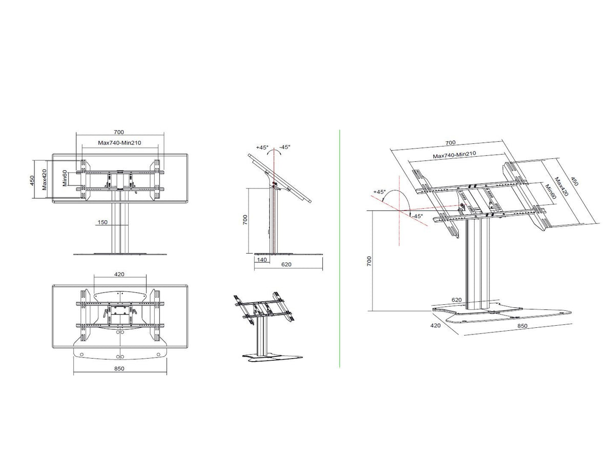 Multibrackets M 80 HD Single Silver Tilt & Table Floor Stand for 32"-55" Screens | 7350073736805 Floor Stand Multibrackets