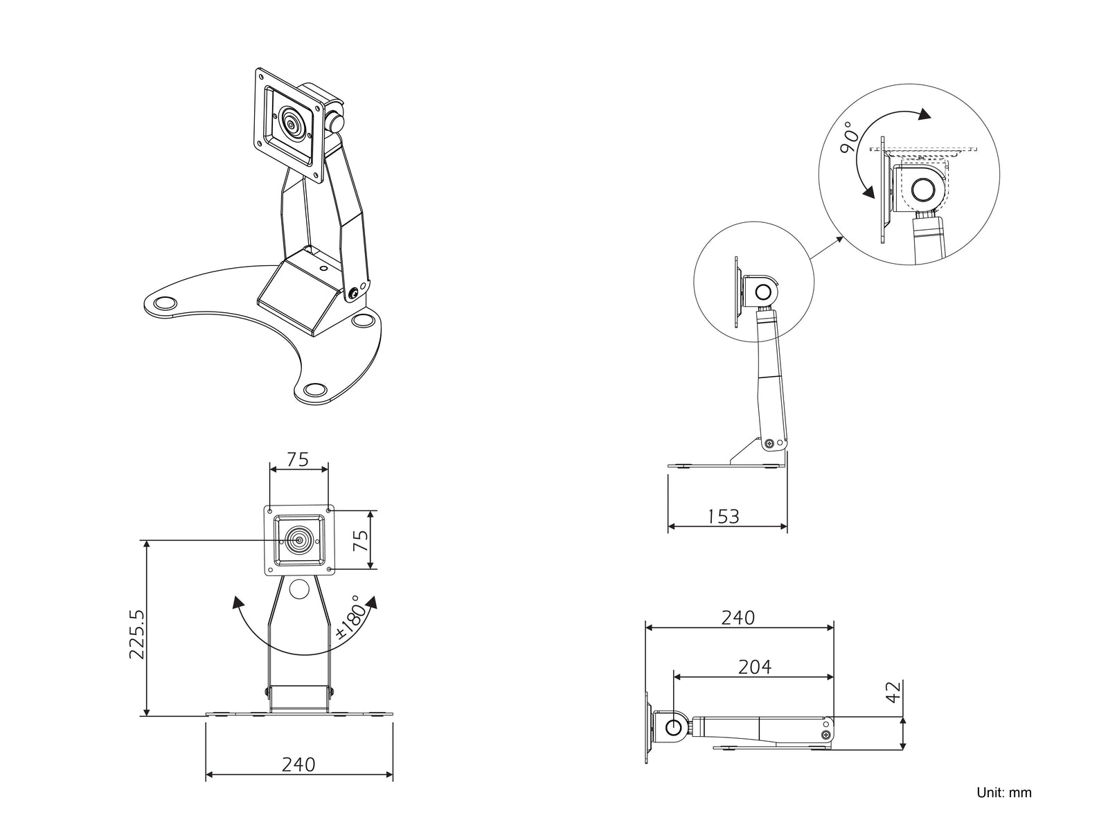 Multibrackets M Adjustable Tablet & Touch Display Table Stand for 7"–13" | 7350105210525 Tablet Mount Multibrackets