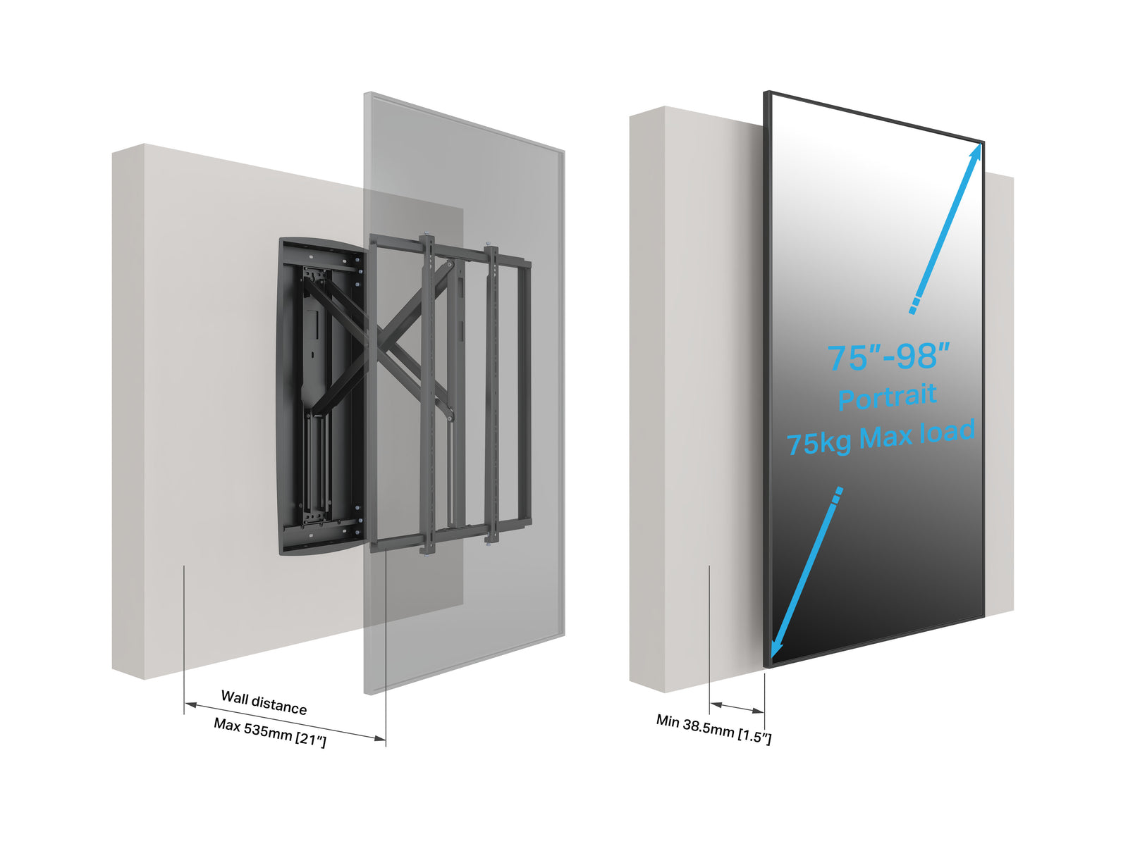 Multibrackets M Articulated Flexarm XL Recessed Full Motion Wall Mount for 75"–98" Screens | 7340234812196