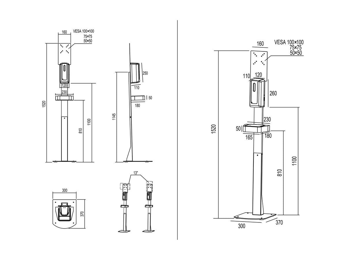 Multibrackets M Automatic Touchless Hand Sanitizer Floorstand with 9"-13" Screen Mount | 7350073739646 Mount Accessories Multibrackets