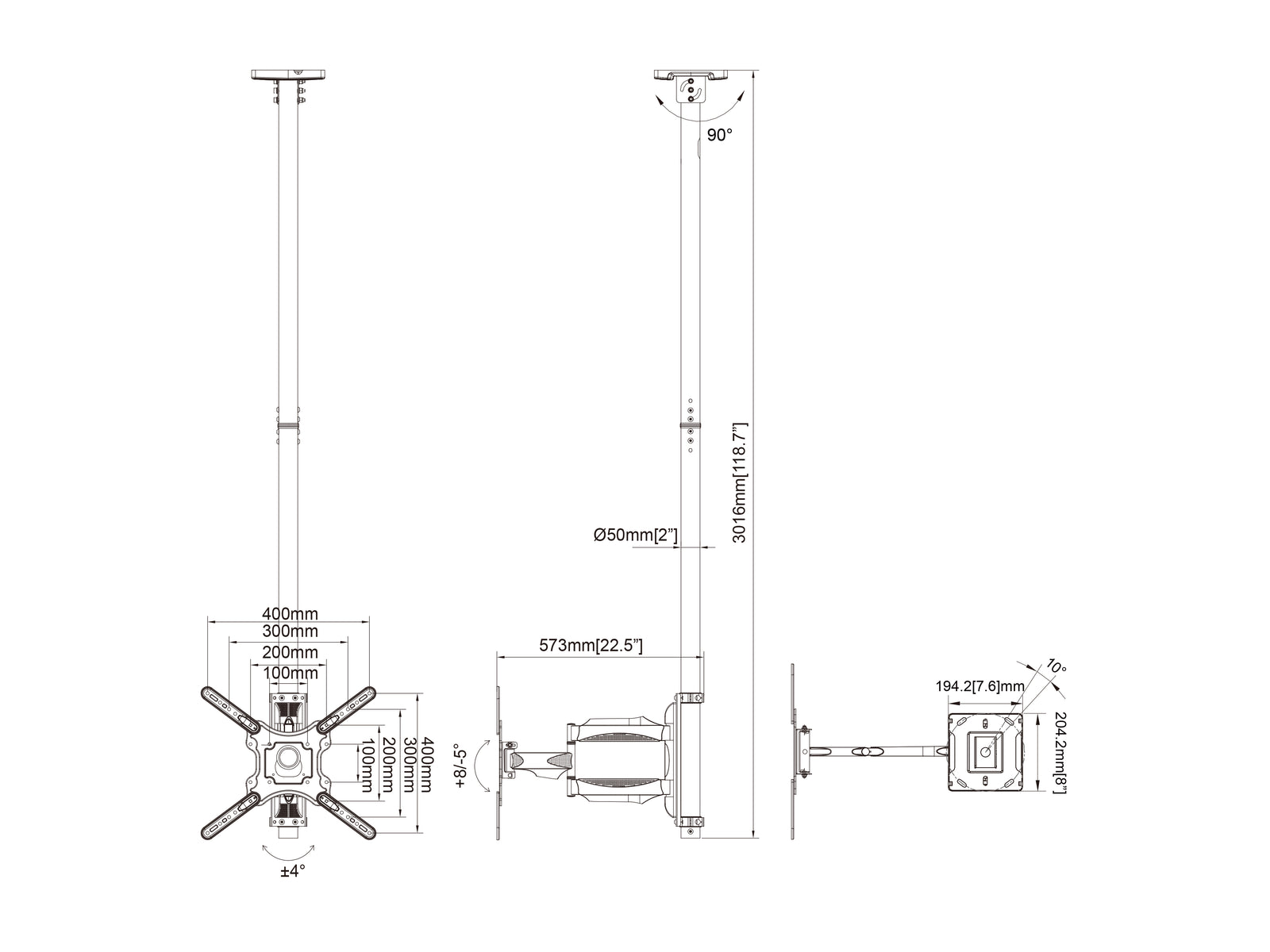 Multibrackets MBC1F M Ceiling Mount Pro 3m for 32-55" Displays | 7350105218422 Ceiling Mount Bracket Multibrackets