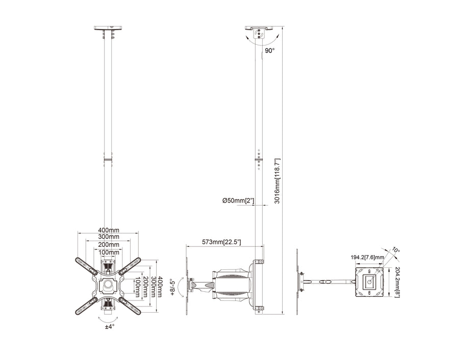 Multibrackets MBC1F M Ceiling Mount Pro 3m for 32-55" Displays | 7350105218422 Ceiling Mount Bracket Multibrackets