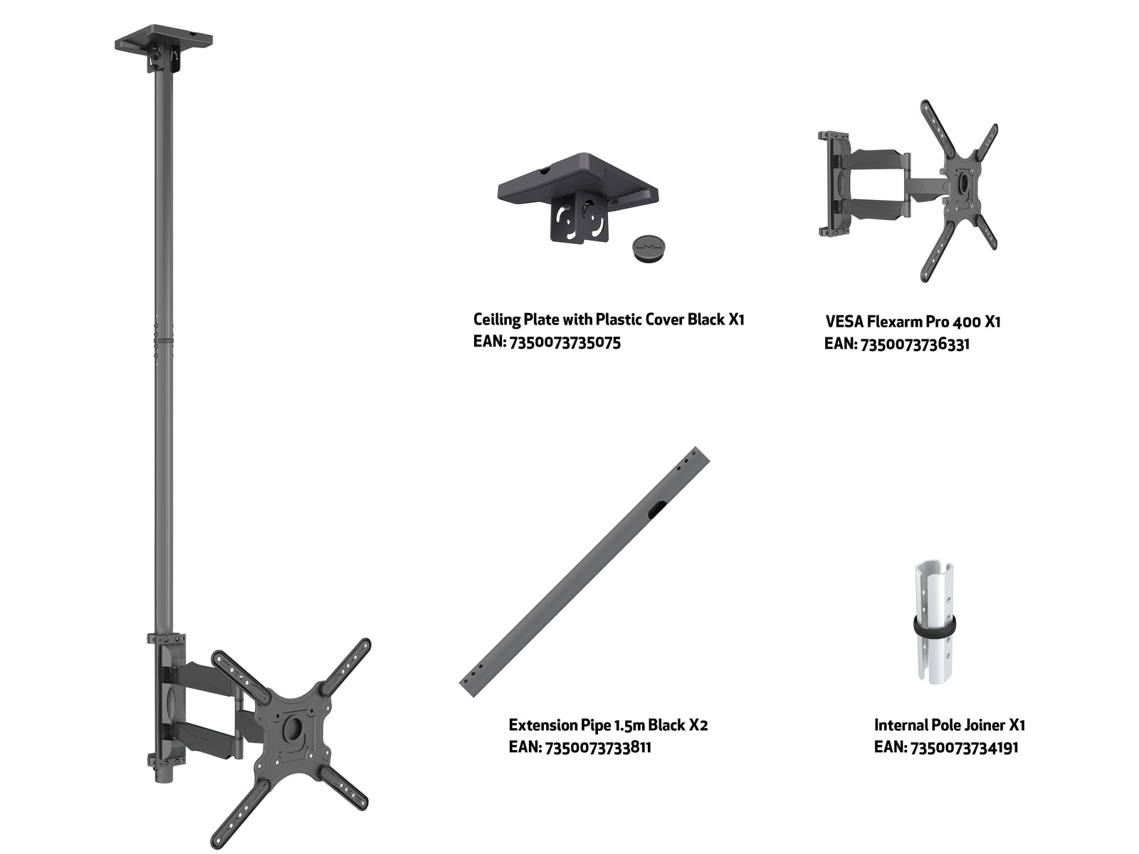 Multibrackets MBC1F M Ceiling Mount Pro 3m for 32-55" Displays | 7350105218422 Ceiling Mount Bracket Multibrackets