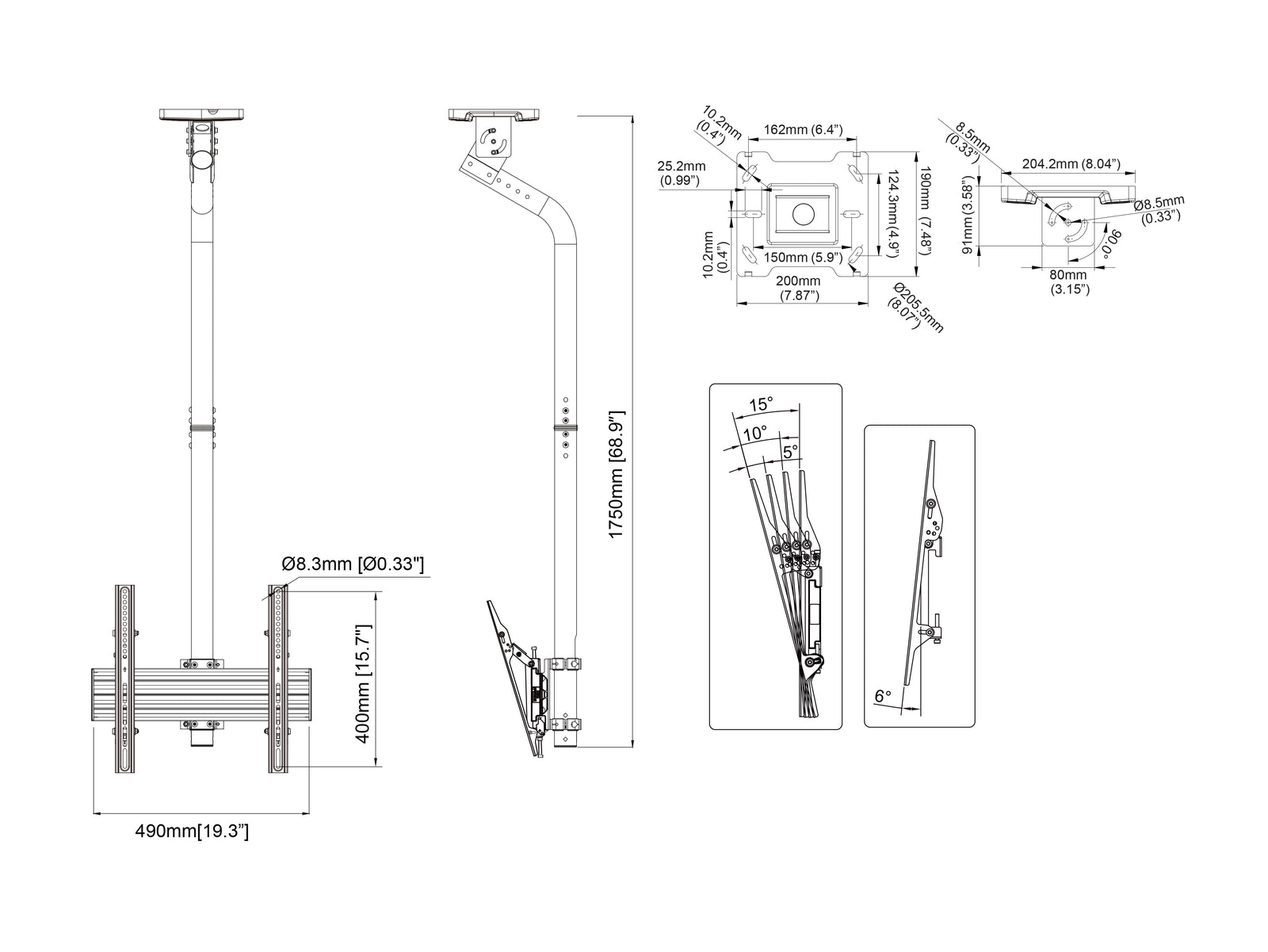 Multibrackets MBC1UGC M Pro 1.5m Ceiling Display Mount For 40"-65" Screens | 7340234811892 Ceiling Mount Bracket Multibrackets