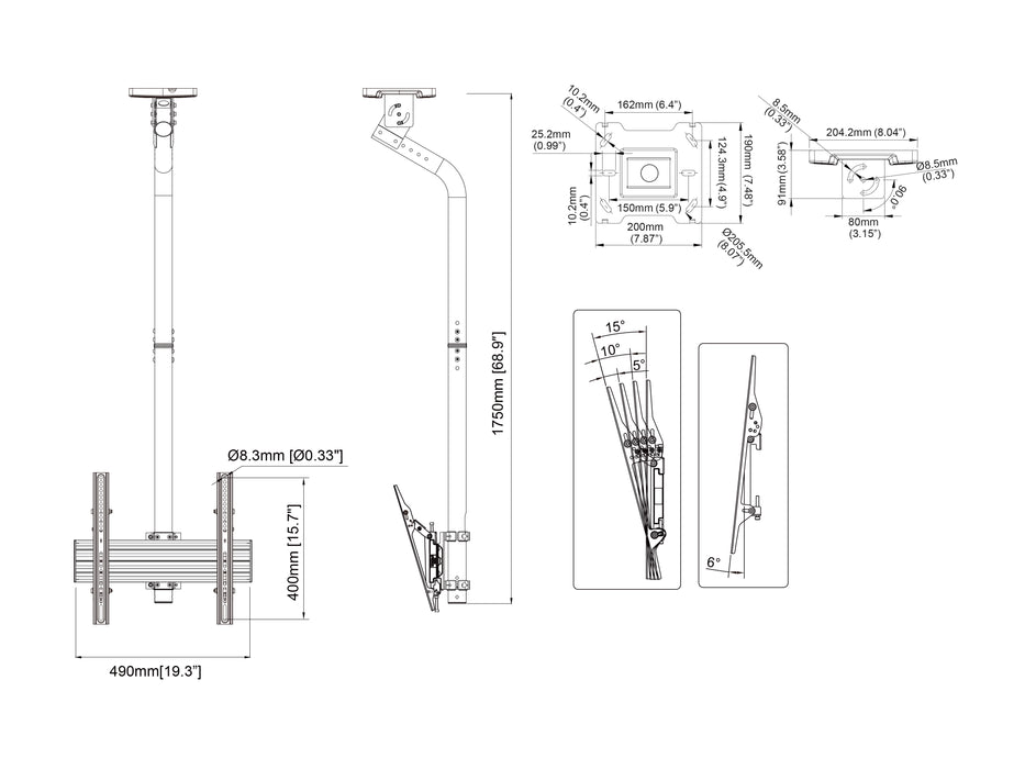 Multibrackets MBC1UGC M Pro 1.5m Ceiling Display Mount For 40"-65" Screens | 7340234811892 Ceiling Mount Bracket Multibrackets