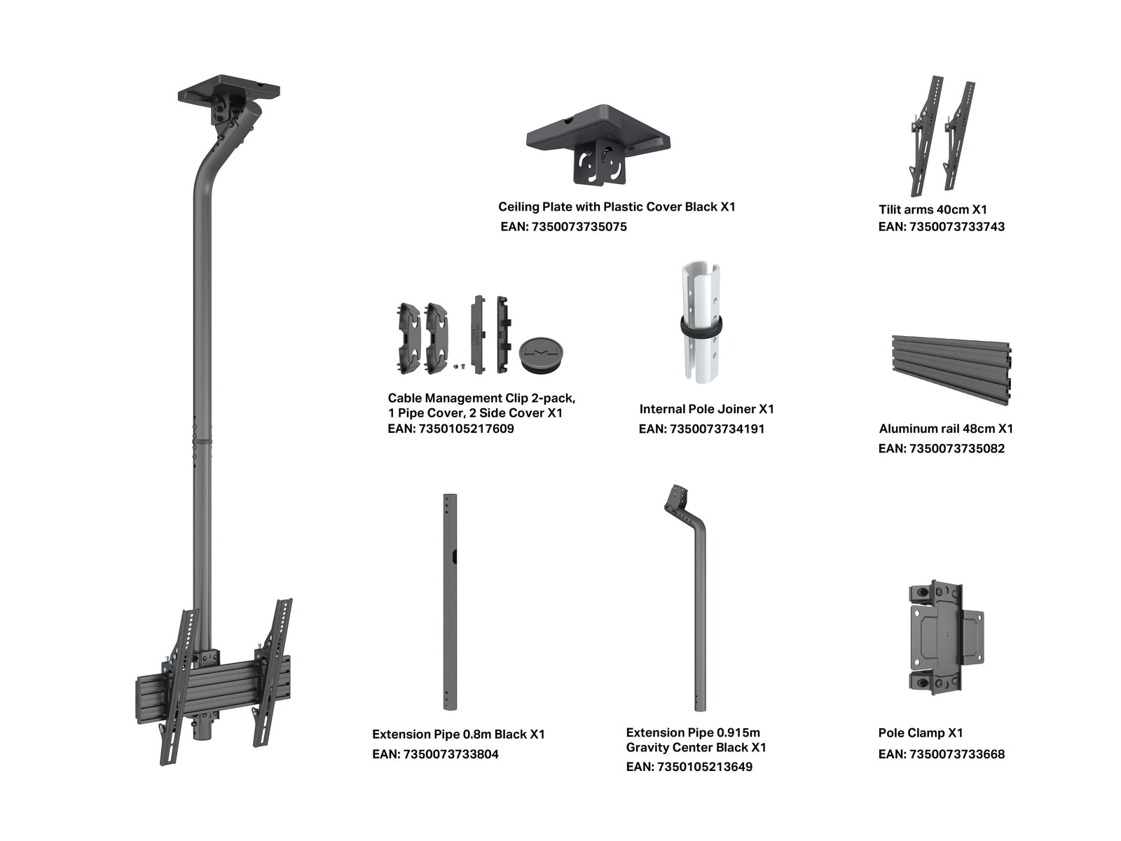 Multibrackets MBC1UGC M Pro 1.5m Ceiling Display Mount For 40"-65" Screens | 7340234811892 Ceiling Mount Bracket Multibrackets