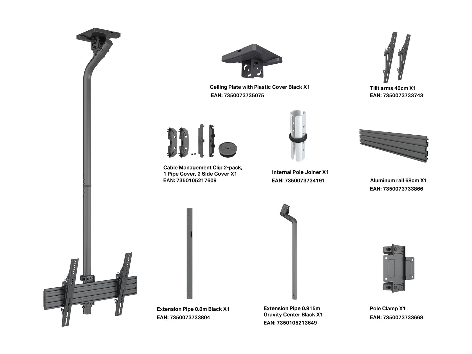 Multibrackets MBC1UGC M Pro 1.5m Ceiling Mount for 40"-75" Displays | 7340234811908 Ceiling Mount Bracket Multibrackets