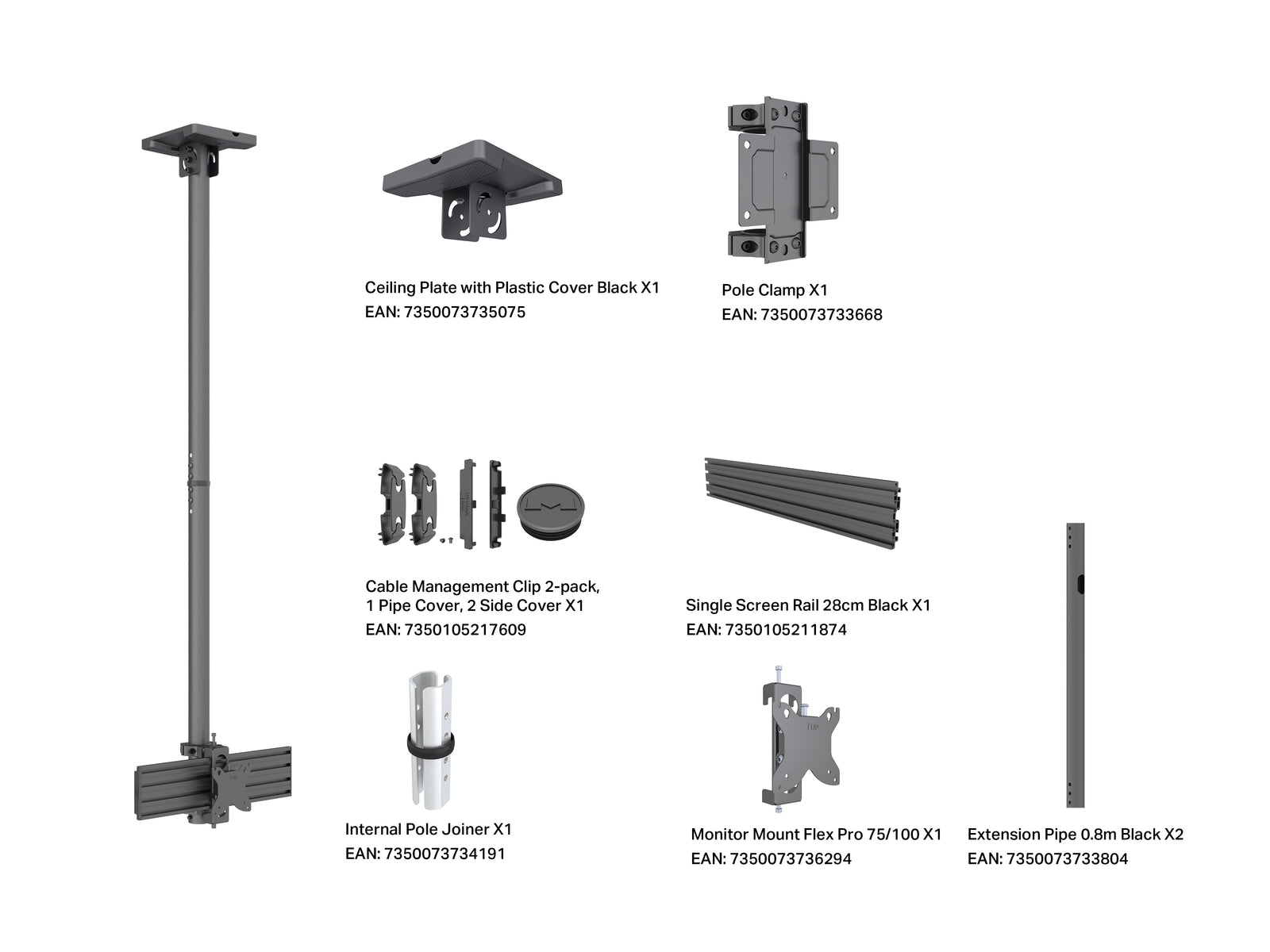 Multibrackets MBC1U M Pro 1.5m Ceiling Mount for 15"-32" Monitors | 7350105218187 Ceiling Mount Bracket Multibrackets