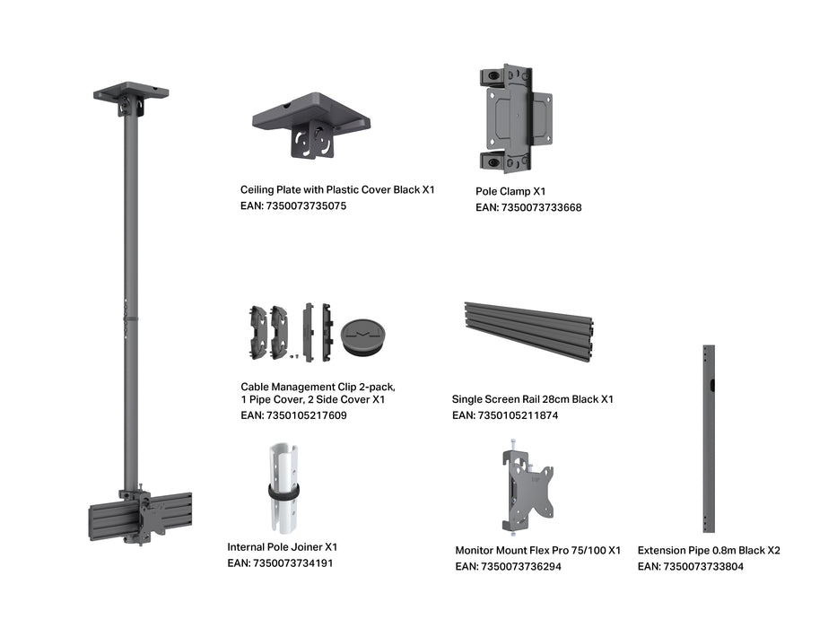 Multibrackets MBC1U M Pro 1.5m Ceiling Mount for 15"-32" Monitors | 7350105218187 Ceiling Mount Bracket Multibrackets
