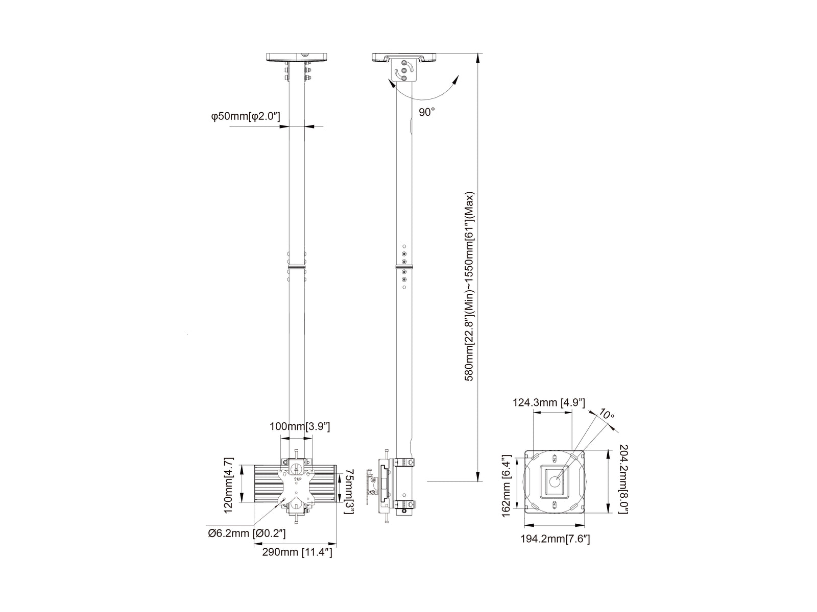 Multibrackets MBC1U M Pro 1.5m Ceiling Mount for 15"-32" Monitors | 7350105218187 Ceiling Mount Bracket Multibrackets