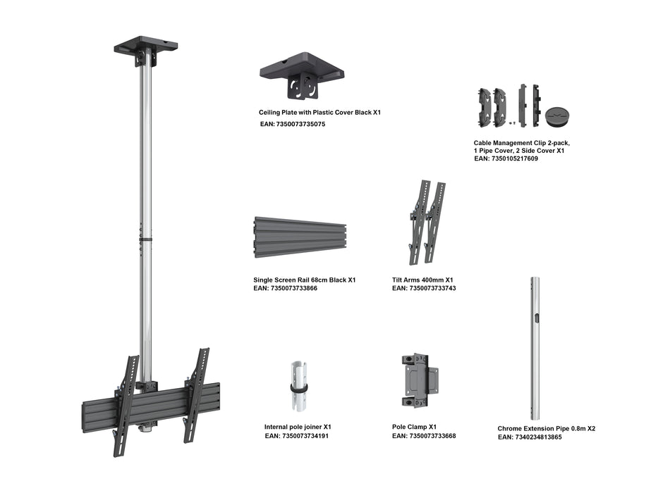 Multibrackets MBC1U M Pro Chrome Ceiling Mount for 40"-75" Displays | 7340234813797 Ceiling Mount Bracket Multibrackets