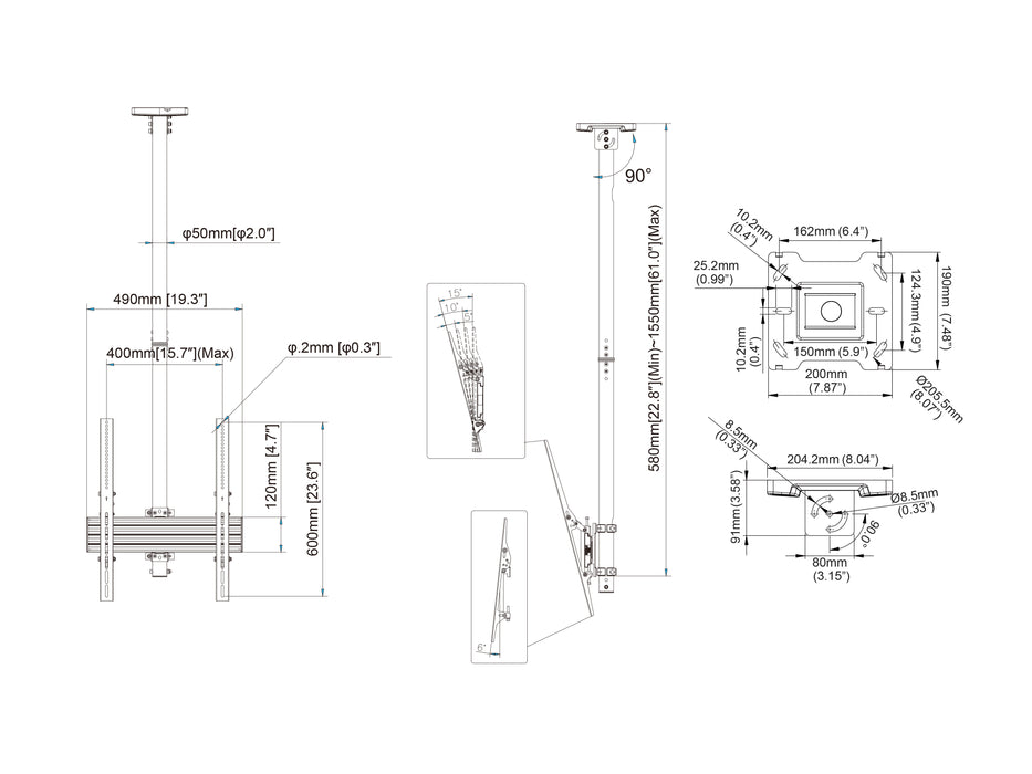 Multibrackets MBC1UP M Pro 1.5m Chrome Ceiling Mount for 42-75" Displays | 7340234813803 Ceiling Mount Bracket Multibrackets