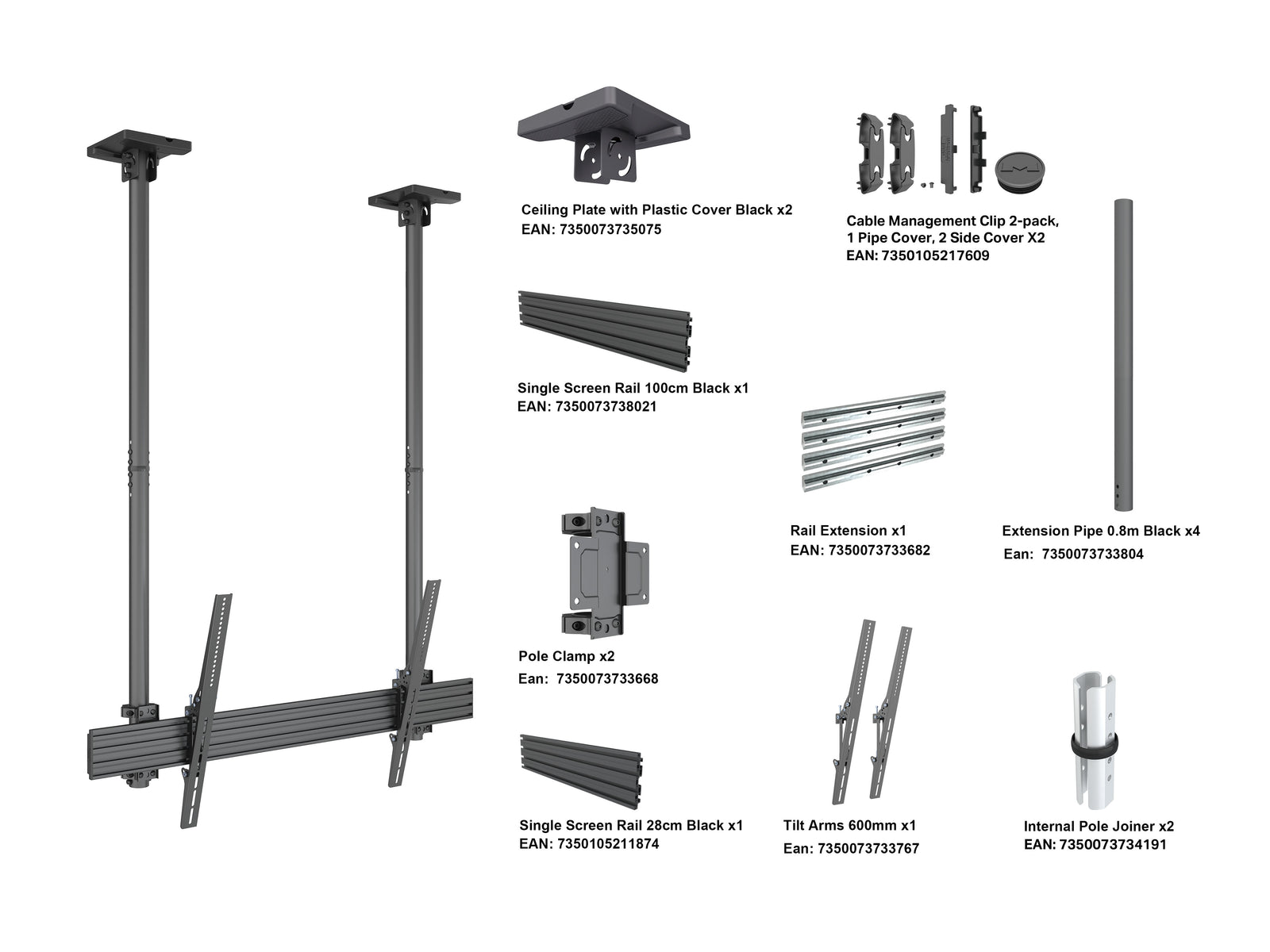 Multibrackets MBC1USD M Pro 1.5m Ceiling Mount For 65"-115" Displays | 7340234813438 Ceiling Mount Bracket Multibrackets