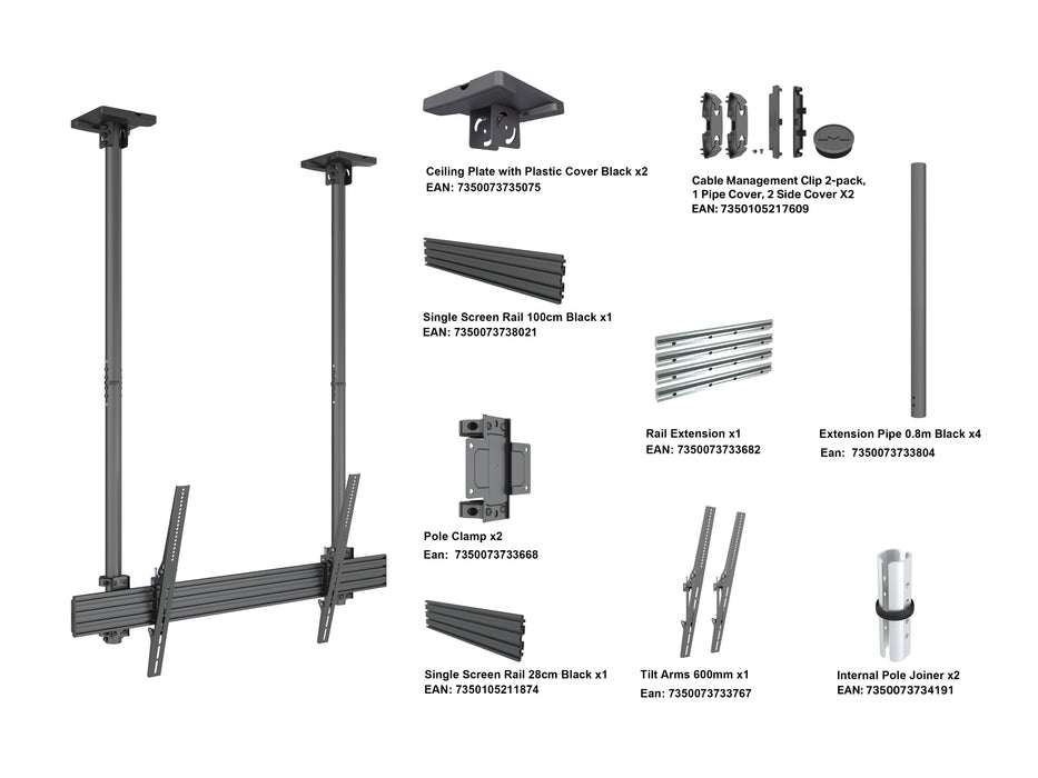 Multibrackets MBC1USD M Pro 1.5m Ceiling Mount For 65"-115" Displays | 7340234813438 Ceiling Mount Bracket Multibrackets