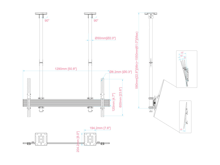 Multibrackets MBC1USD M Pro 1.5m Ceiling Mount For 65"-115" Displays | 7340234813438 Ceiling Mount Bracket Multibrackets