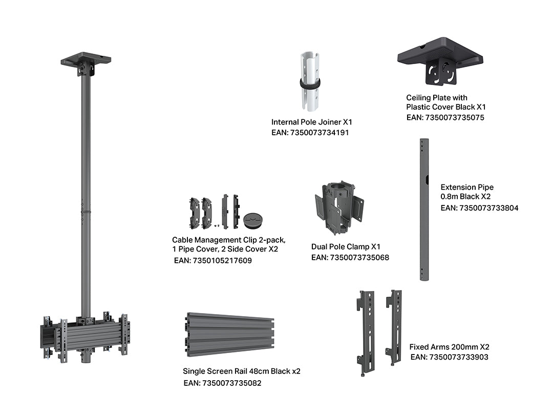 Multibrackets MBC1UX2 M Pro 1.5m Dual Ceiling Mount For 24"-42" Screens | 7340234814138 Ceiling Mount Bracket Multibrackets