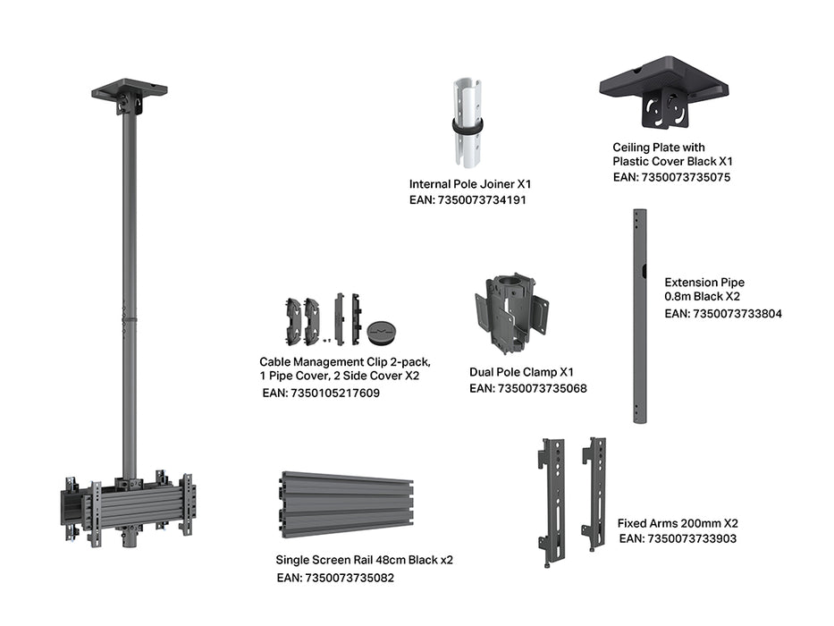 Multibrackets MBC1UX2 M Pro 1.5m Dual Ceiling Mount For 24"-42" Screens | 7340234814138 Ceiling Mount Bracket Multibrackets