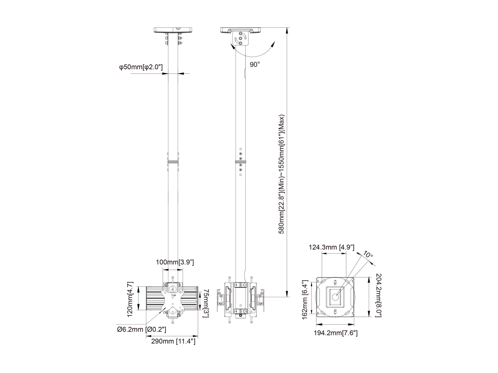 Multibrackets MBC1UX2 M Pro 1.5m Dual Monitor Ceiling Mount For 15"-32" Screens | 7350022739147 Ceiling Mount Bracket Multibrackets