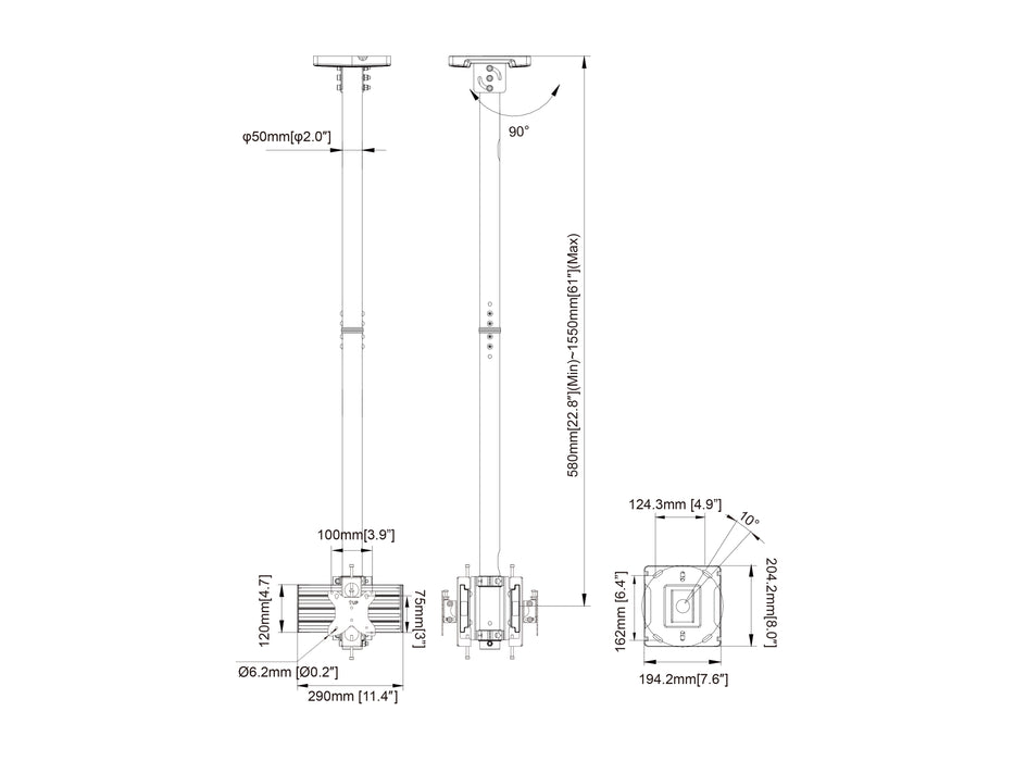 Multibrackets MBC1UX2 M Pro 1.5m Dual Monitor Ceiling Mount For 15"-32" Screens | 7350022739147 Ceiling Mount Bracket Multibrackets