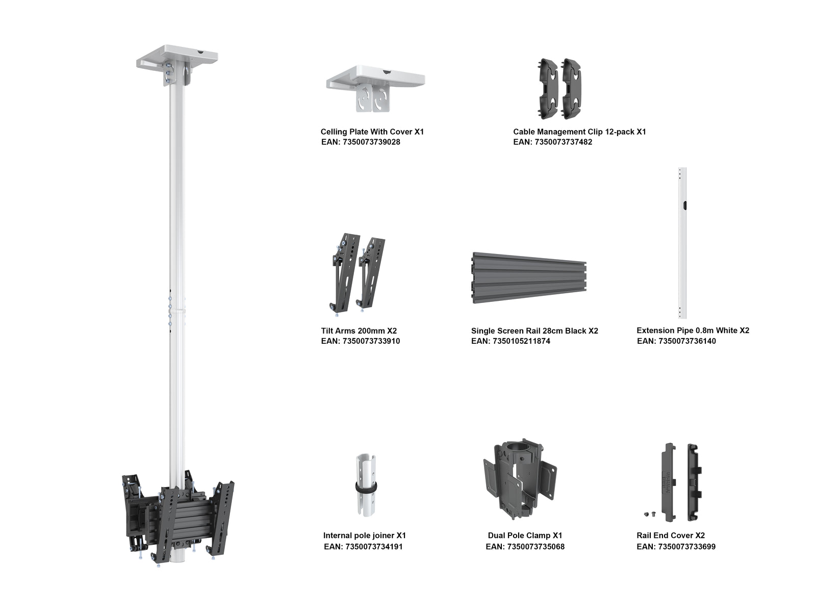 Multibrackets MBC1UX2 M Pro 1.5m Dual Side Ceiling Mount For 24"-42" Screens | 7350073738267 Ceiling Mount Bracket Multibrackets