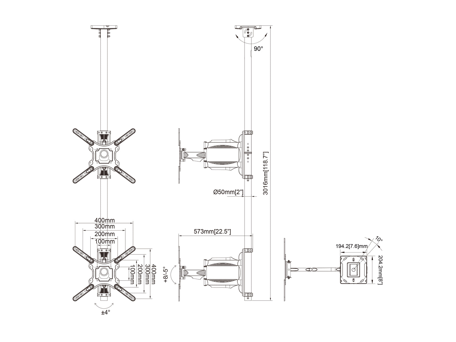Multibrackets MBC2F M Pro 3m Dual Display Ceiling Mount For 32"-55" Displays | 7350105218439 Ceiling Mount Bracket Multibrackets