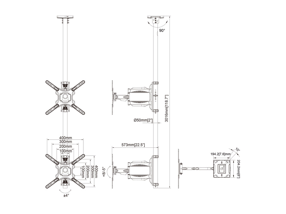 Multibrackets MBC2F M Pro 3m Dual Display Ceiling Mount For 32"-55" Displays | 7350105218439 Ceiling Mount Bracket Multibrackets