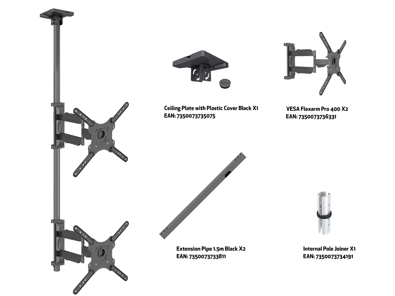 Multibrackets MBC2F M Pro 3m Dual Display Ceiling Mount For 32"-55" Displays | 7350105218439 Ceiling Mount Bracket Multibrackets