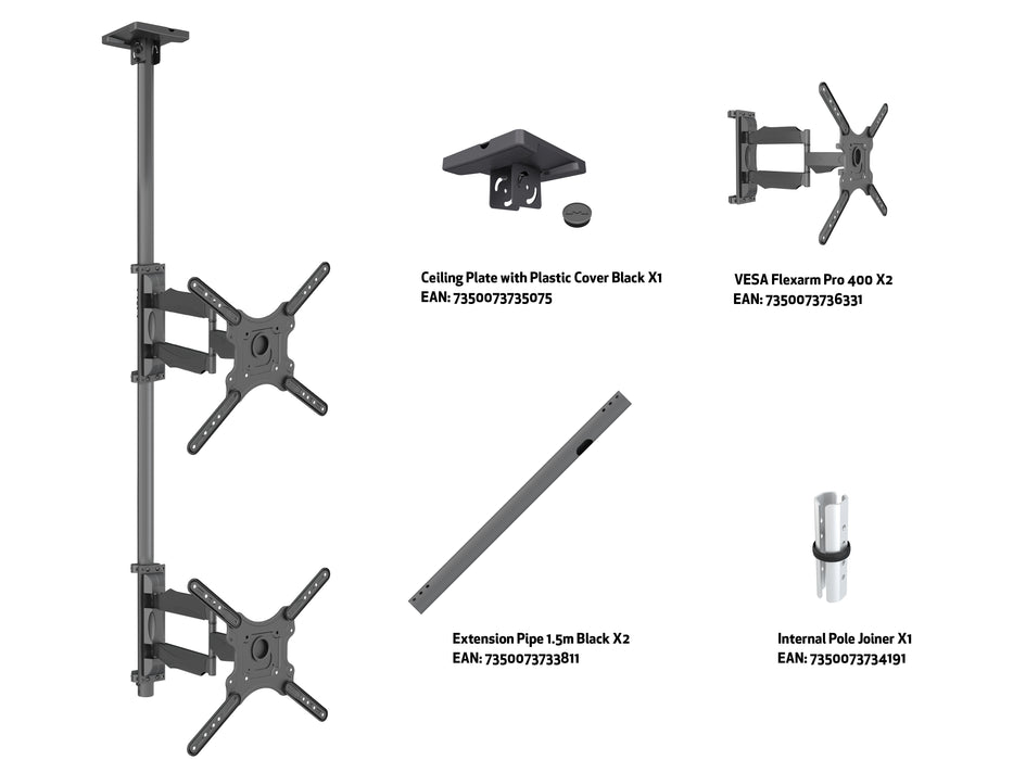 Multibrackets MBC2F M Pro 3m Dual Display Ceiling Mount For 32"-55" Displays | 7350105218439 Ceiling Mount Bracket Multibrackets