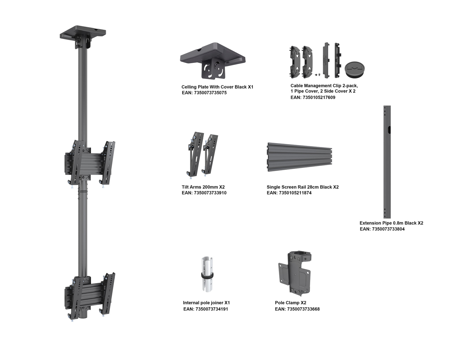 Multibrackets MBC2U M Pro 1.5m Dual Monitor Ceiling Mount For 24"-42" Screens | 7340234810239 Ceiling Mount Bracket Multibrackets