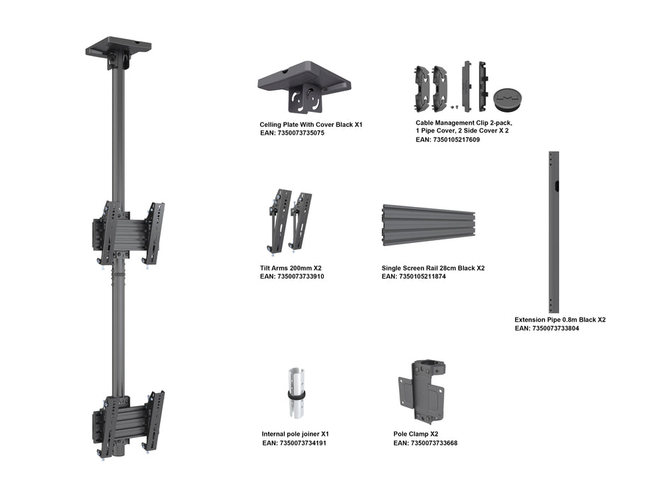 Multibrackets MBC2U M Pro 1.5m Dual Monitor Ceiling Mount For 24"-42" Screens | 7340234810239 Ceiling Mount Bracket Multibrackets