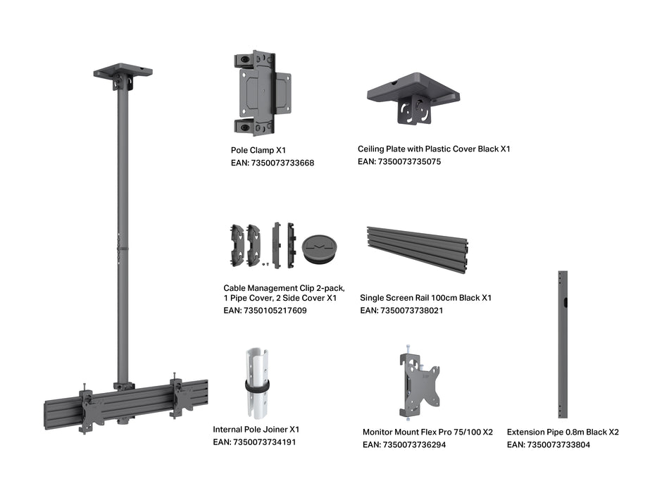 Multibrackets MBC2U M Pro 1.5m Dual Monitor Ceiling Mount for 15"-32" Monitors | 7350105218194 Ceiling Mount Bracket Multibrackets