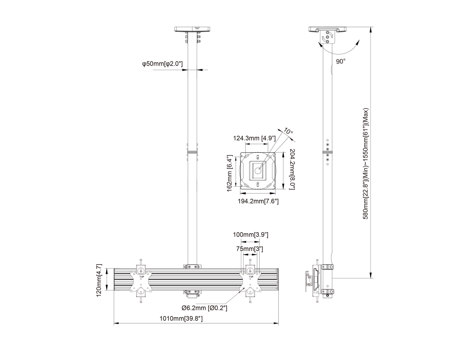 Multibrackets MBC2U M Pro 1.5m Dual Monitor Ceiling Mount for 15"-32" Monitors | 7350105218194 Ceiling Mount Bracket Multibrackets