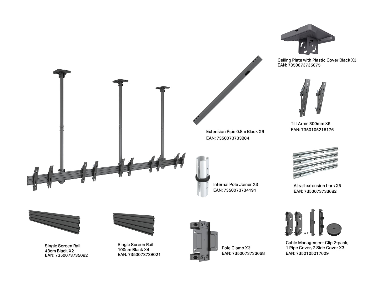Multibrackets MBC5X1U M Pro Five Screen Ceiling Mount For 32"-50" Screens | 7340234810642 Ceiling Mount Bracket Multibrackets