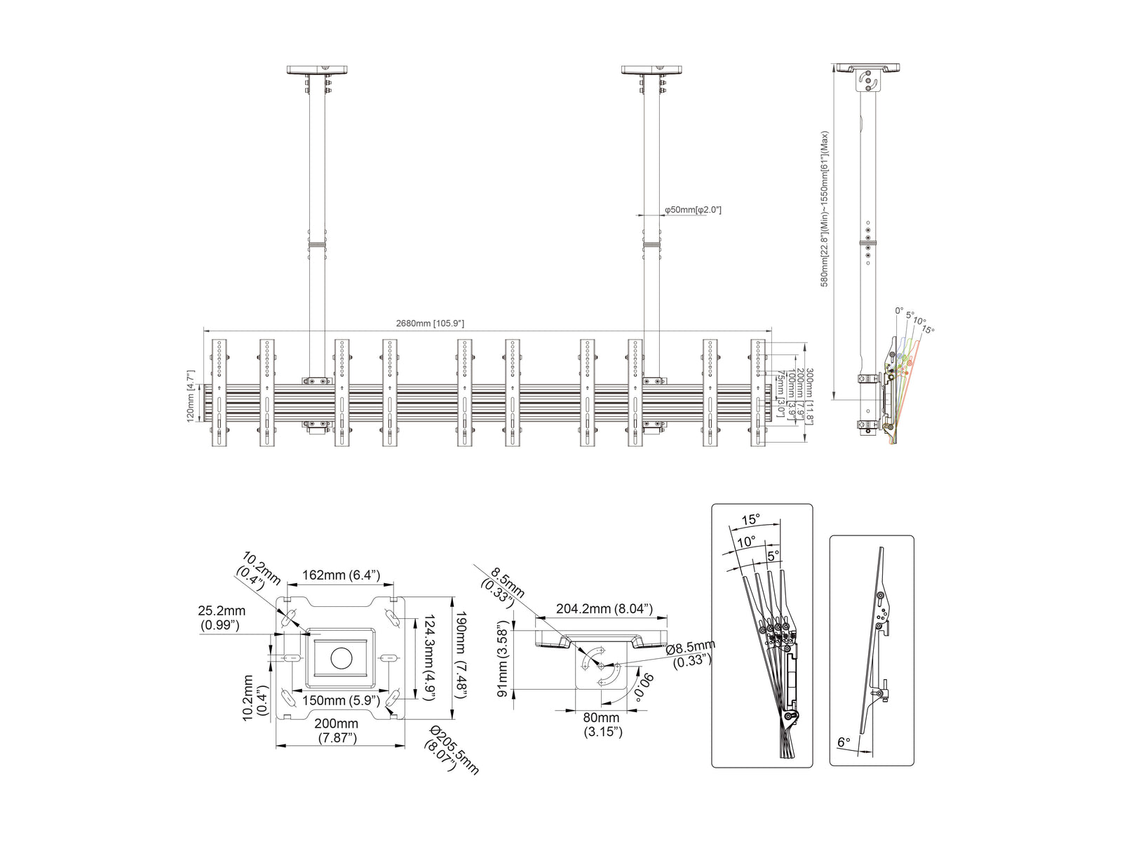 Multibrackets MBC5X1UP-43 M Pro Five Screen Ceiling Mount For Up to 43" Screens | 7350105219009 Ceiling Mount Bracket Multibrackets