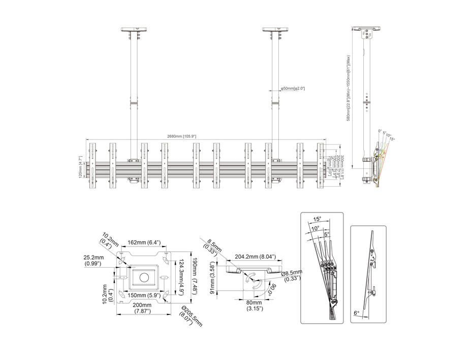 Multibrackets MBC5X1UP-43 M Pro Five Screen Ceiling Mount For Up to 43" Screens | 7350105219009