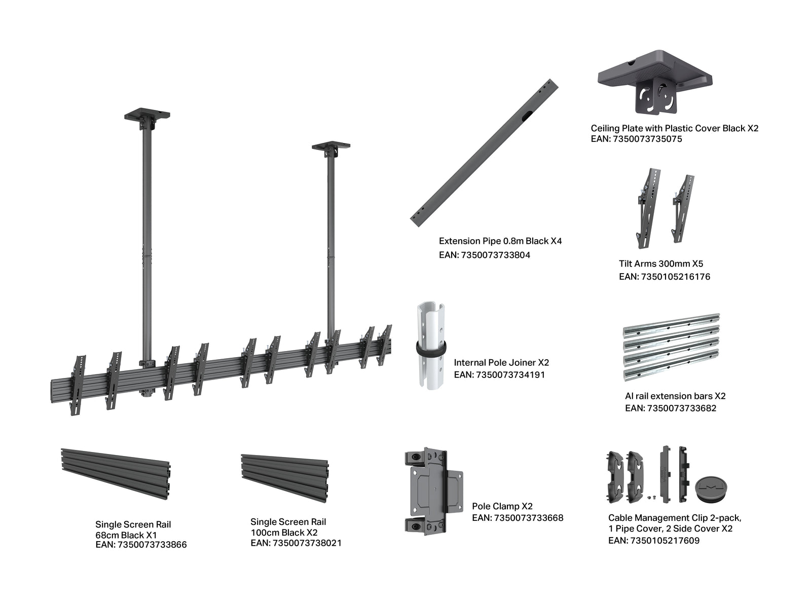 Multibrackets MBC5X1UP-43 M Pro Five Screen Ceiling Mount For Up to 43" Screens | 7350105219009 Ceiling Mount Bracket Multibrackets