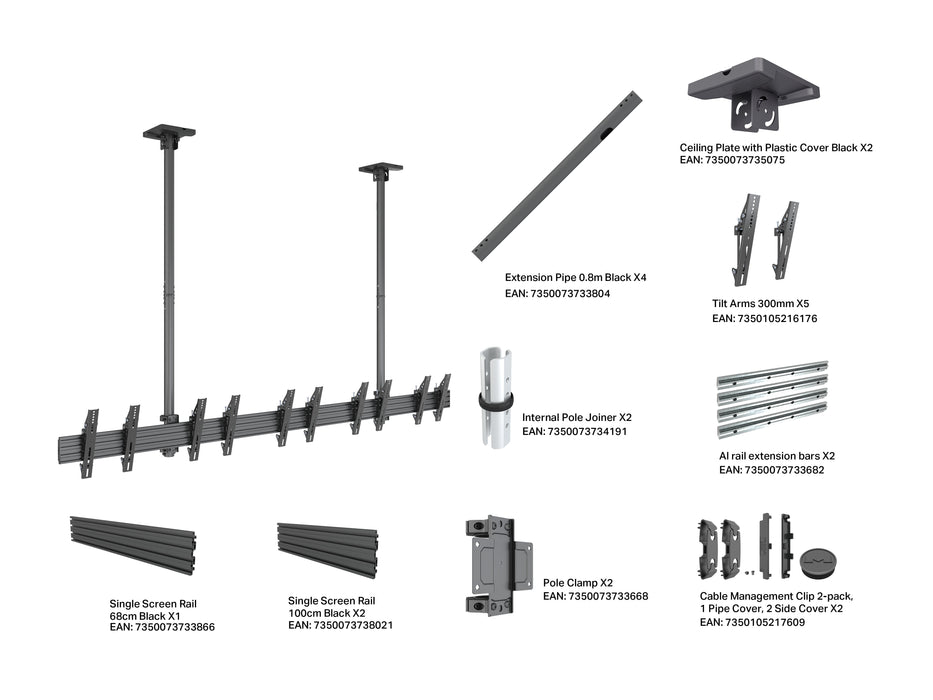 Multibrackets MBC5X1UP-43 M Pro Five Screen Ceiling Mount For Up to 43" Screens | 7350105219009